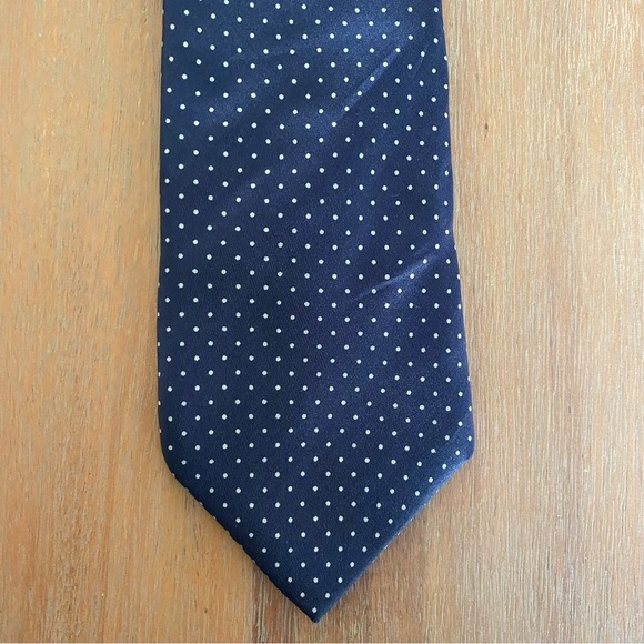 Men's Navy and White Silk Polka Dot Tie - Picture 1 of 5
